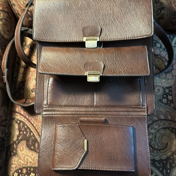 Steiner Vintage Leather Foldout Briefcase Crossbody Purse Handbag Brown Leather - Picture 6 of 9